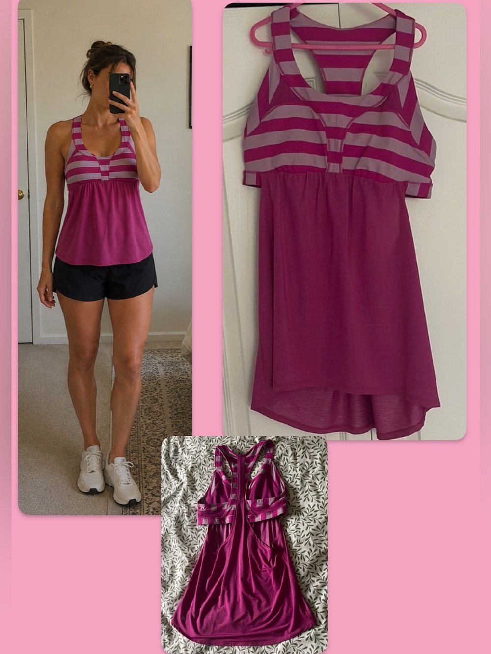 Lululemon Y2K Magenta Striped Racerback Tank with Built-In Bra – Size 6